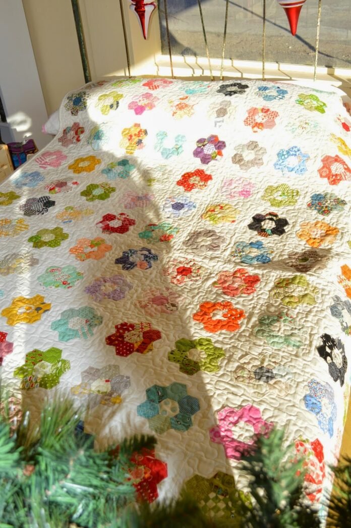 hexagon twin quilt Hexagon Flower